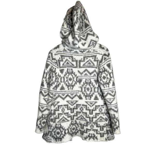 LOVESTITCH Tribal Pattern Hooded Cardigan Coatigan Gray White Women’s M - Picture 4 of 6